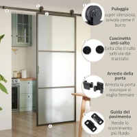 HOMCOM Kit Porta Scorrevole in Acciaio con Binari, Fermi e Guide, 200x40x0.6 cm, Nero(m-5)