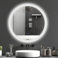 kleankin Espejo de Baño Redondo con Luces LED 70x70cm Espejo Antivaho 3 Luces de Colores Función de Memoria Interruptor Táctil(m-2)
