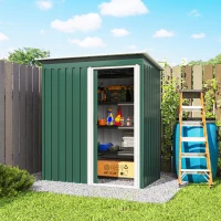 Outsunny Abrigo de Jardim Exterior 1,5 m² 163x89x182 cm Abrigo Metálico para Ferramentas com Porta de Correr e Teto Inclinado Verde(m-9)