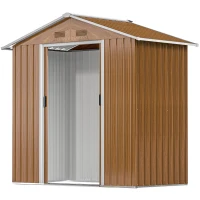 Outsunny 6.5 x 3.5ft Metal Garden Storage Shed - Brown Wood Effect(m-11)