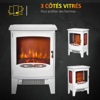 HOMCOM Cheminée électrique poêle Style néo-rétro 900-1800 W Simulation Flammes LED luminosité réglable Acier ABS Blanc(m-4)