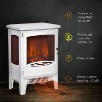 HOMCOM Cheminée électrique poêle Style néo-rétro 900-1800 W Simulation Flammes LED luminosité réglable Acier ABS Blanc(m-7)