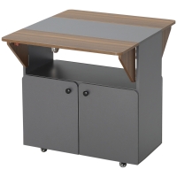 HOMCOM Klapptisch Rollschrank, zwei klappbare Tischseiten, Schrankfach, 4 Rollen, Hellgrau+Dunkelbraun, 70 x 83 x 75cm