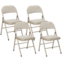 HOMCOM Juego de 4 Sillas Plegables Tapizadas en Lino Sintético con Respaldo y Estructura de Acero para Salón 45x46x78 cm Beige(m-10)