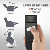 HOMCOM Fauteuil releveur électrique avec repose-pied dossier inclinable télécommande poches latérales et porte-gobelet gris(m-4)