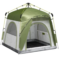 Outsunny Cort pentru Camping cu 2 Locuri, Cort cu Ușă, 3 Ferestre cu Plasă și Geantă pentru Transport, 240x240x199 cm, Verde(m-11)