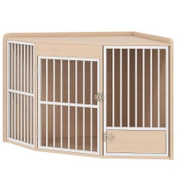 PawHut Cage d'angle pour chien, table d'appoint, avec porte rotative, pour petits et moyens chiens 113 x 80 x 64 cm, chêne(m-1)