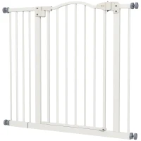 PawHut Barrière de Sécurité pour Chiens 74-94 cm avec Extension Montage à Pression Double Verrouillage pour Porte Escalier Blanc(m-1)