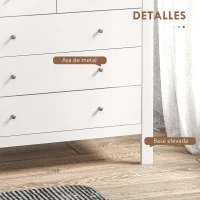 HOMCOM Cómoda con 5 Cajones con Patas Elevadas Cajonera para Salón Oficina Estilo Moderno 79x39,5x80,5 cm Blanco(m-5)