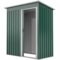 Outsunny Abrigo de Jardim Exterior 1,5 m² 163x89x182 cm Abrigo Metálico para Ferramentas com Porta de Correr e Teto Inclinado Verde(m-11)
