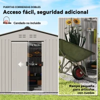 Outsunny Cobertizo de Jardín 4,9 m² 277x195x192 cm con 2 Puertas Corredizas Techo Inclinado y 4 Ventanas Gris Plata(m-6)