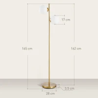HOMCOM Lampada da Terra con 2 Luci e Paralumi a Sfera, Interruttore a Pedale e Attacco E27, Ø28x165 cm, Oro(m-3)