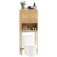HOMCOM WC-Über-Toilettenmöbel mit Doppeltürenschrank und Regalen 66 x 25 x 168 cm, Eiche(m-6)