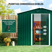 Outsunny Caseta de Jardín de 3,6m² 236x174x190 cm Cobertizo Exterior para Herramientas con Puertas Correderas y 4 Ventanas Verde(m-5)