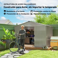 Outsunny Cobertizo de Jardín 4,9 m² 277x195x192 cm con 2 Puertas Corredizas Techo Inclinado y 4 Ventanas Gris Plata(m-5)