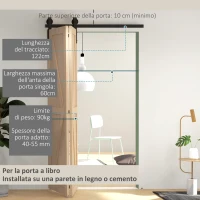 HOMCOM Kit per Porta Scorrevole Pieghevole in Acciaio al Carbonio Nero 122x0.5x4 cm(m-4)