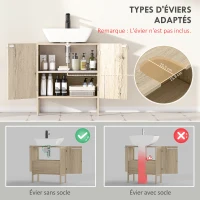 HOMCOM Meuble salle de bain sous lavabo - meuble sous-vasque - placard 2 portes avec étagère - dim. 60L x 30l x 70H cm - MDF imitation bois gris(m-4)