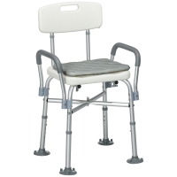 HOMCOM Silla Ducha Personas Mayores con Respaldo Reposabrazos Altura Ajustable Cojín Acolchado Extraíble Carga 136 kg Gris