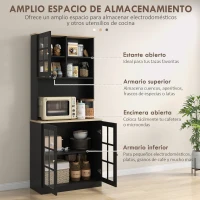 HOMCOM Alacena de Cocina con Estantes y Puertas de Vidrio para Pequeños Electrodomésticos 80x37x183 cm Negro(m-4)