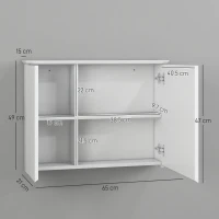 HOMCOM Dulap cu Oglindă și Rafturi Reglabile pe 3 Nivele, Oglindă de Perete din Sticlă și Lemn, 65x15x49 cm, Alb(m-3)