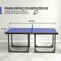 HOMCOM Mesa de Ping Pong Dobrável Mesa de Ping Pong Profissional com Rede e Estrutura de Aço para Interior e Exterior 182x91x76 cm Azul(m-5)