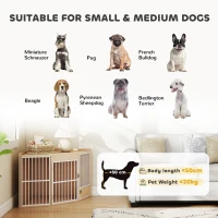 PawHut Jaula de Esquina para Perros, mesa auxiliar, con puerta giratoria, para perros pequeños y medianos 113 x 80 x 64 cm, roble(m-4)