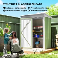 Outsunny Casetta da Giardino Porta Attrezzi in Acciaio con Porta Bloccabile, 161x95x163/181cm, Verde(m-4)