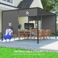 Outsunny 3(m) x 4m Metal Pergola with LED Lights, Outdoor Garden Pergola with Sliding Roof, Solar Powered, for BBQ, Lawn, Dark Grey(m-4)