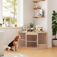 PawHut Gabbia ad angolo per cani, tavolino, con porta girevole, per piccoli e medi cani 113 x 80 x 64 cm, rovere(m-5)