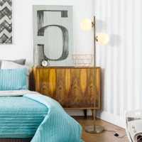 HOMCOM Lampada da Terra con 2 Luci e Paralumi a Sfera, Interruttore a Pedale e Attacco E27, Ø28x165 cm, Oro(m-7)