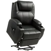 HOMCOM Fauteuil releveur électrique, fauteuil relax électrique avec repose-pied, dossier inclinable, télécommande, poches latérales et porte-gobelet - noir