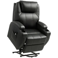 HOMCOM Fauteuil releveur électrique, fauteuil relax électrique avec repose-pied, dossier inclinable, télécommande, poches latérales et porte-gobelet - noir(m-1)