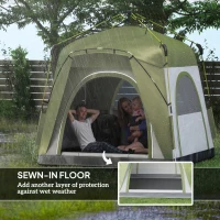 Outsunny Instant Pop Up Camping Tent, 4 Man Dome Tent with 4 Doors, Sewn-in Groundsheet, Carry Bag and Top Hook for Fishing Hiking Festival, Green(m-5)