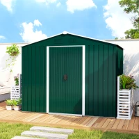 Outsunny 7.7 x 5.7ft Metal Garden Shed with Ventilation Slots and Sliding Doors, Galvanised Outdoor Tool Storage House, Green(m-8)