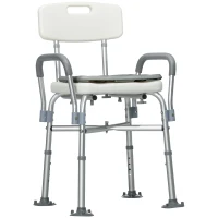 HOMCOM Silla Ducha Personas Mayores con Respaldo Reposabrazos Altura Ajustable Cojín Acolchado Extraíble Carga 136 kg Gris(m-11)