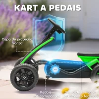 AIYAPLAY Kart Pedais Kart com Rodas Antiderrapantes de EVA Estrutura Metálica Carga 30 kg para Crianças de 2-5 Anos 85,5x49x57 cm Verde(m-4)