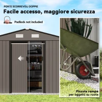Outsunny Casetta da Giardino con 4 Prese d'Aria e 2 Porte Scorrevoli in Acciaio, 277x195x192 cm, Marrone(m-5)