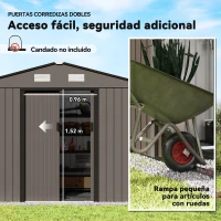 Outsunny Cobertizo de Jardín 4,9 m² 277x195x192 cm con 2 Puertas Corredizas Techo Inclinado y 4 Ventanas Marrón(m-5)