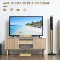 HOMCOM Mesa de TV con Puertas Correderas Estantes Abiertos Orificios para Cables para Televisión hasta 50 Pulgadas Natural(m-5)