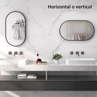 HOMCOM Espejo de Baño Ovalado 60x90 cm Espejo Decorativo de Pared con Marco de Aluminio para Salón Horizontal o Vertical Negro(m-6)