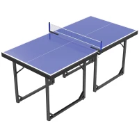 HOMCOM Mesa de Ping-Pong Plegable con Red y Marco de Acero para Interior y Exterior 182x91x76 cm Azul(m-1)