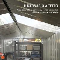 Outsunny Casetta Porta Attrezzi in Acciaio con Tetto Inclinato e 2 Porte Scorrevoli, 277x195x192 cm, Verde Scuro(m-4)