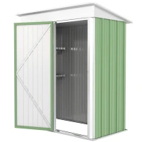 Outsunny Metal Garden Shed, Outdoor Lean-to Shed for Tool Motor Bike, with Adjustable Shelf, Lock, Gloves, 5'x3'x6', Green(m-11)