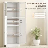 HOMCOM Mobile Bagno Alto con Ripiani Regolabili, Ante in Vetro e Legno, 60x30x170 cm, Bianco(m-5)