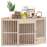 PawHut Gabbia ad angolo per cani, tavolino, con porta girevole, per piccoli e medi cani 113 x 80 x 64 cm, rovere(m-1)