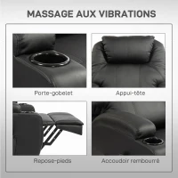 HOMCOM Fauteuil releveur électrique, fauteuil relax électrique avec repose-pied, dossier inclinable, télécommande, poches latérales et porte-gobelet - noir(m-8)