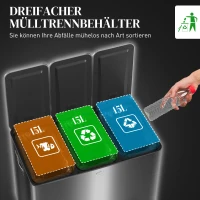 HOMCOM Mülleimer mit 3 x 20 L Fächern, Deodorant-Deckel, fingerabdrucksicher, Soft-Close, herausnehmbar, Schwarz(m-4)