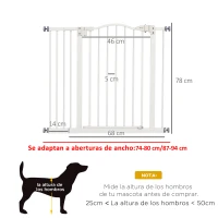 PawHut Barrière de Sécurité pour Chiens 74-94 cm avec Extension Montage à Pression Double Verrouillage pour Porte Escalier Blanc(m-3)