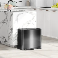 HOMCOM Mülleimer mit 3 x 20 L Fächern, Deodorant-Deckel, fingerabdrucksicher, Soft-Close, herausnehmbar, Schwarz(m-2)