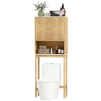 HOMCOM WC-Über-Toilettenmöbel mit Doppeltürenschrank und Regalen 66 x 25 x 168 cm, Eiche(m-1)